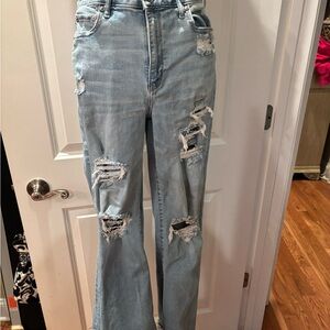 American Eagle Outfitters Light Blue Distressed Flare Jeans‎